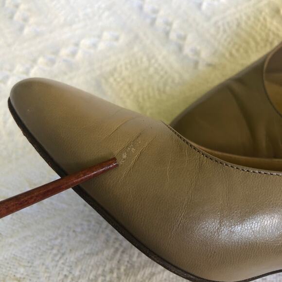 VTG Perry Ellis Portfolio Leather Heels Taupe Green Diamond 80s Italy 8 B Career - Picture 13 of 15